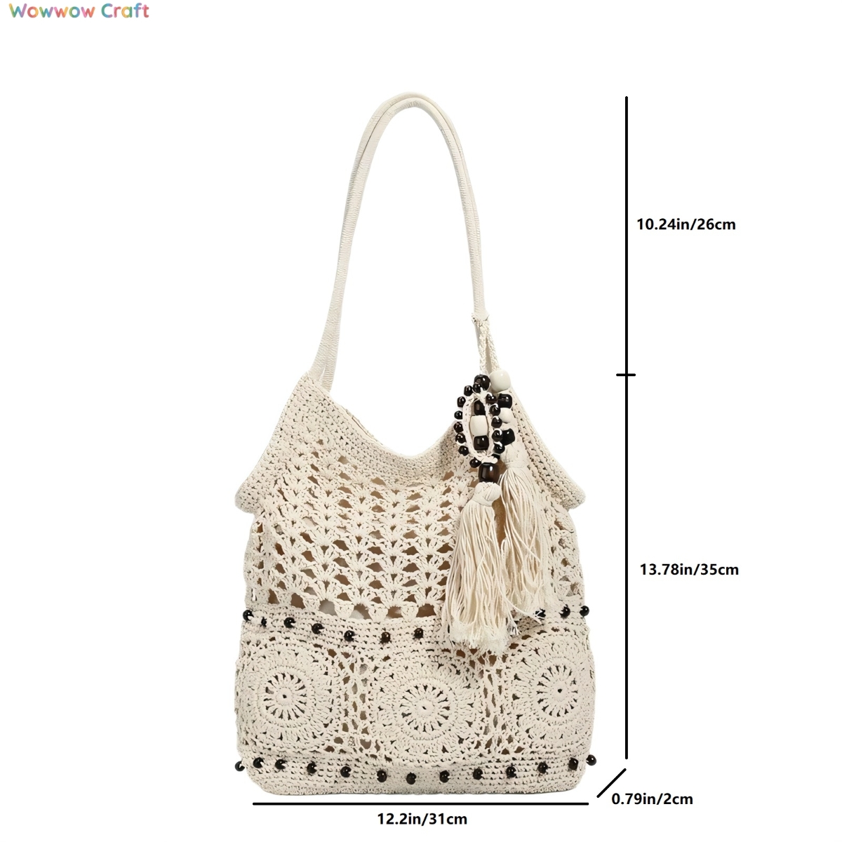 Shoulder Bags,Totes,Crochet Bags,Wooden Bead Tassel Crocheted Shoulder Bag - Handmade Crocheted Bag